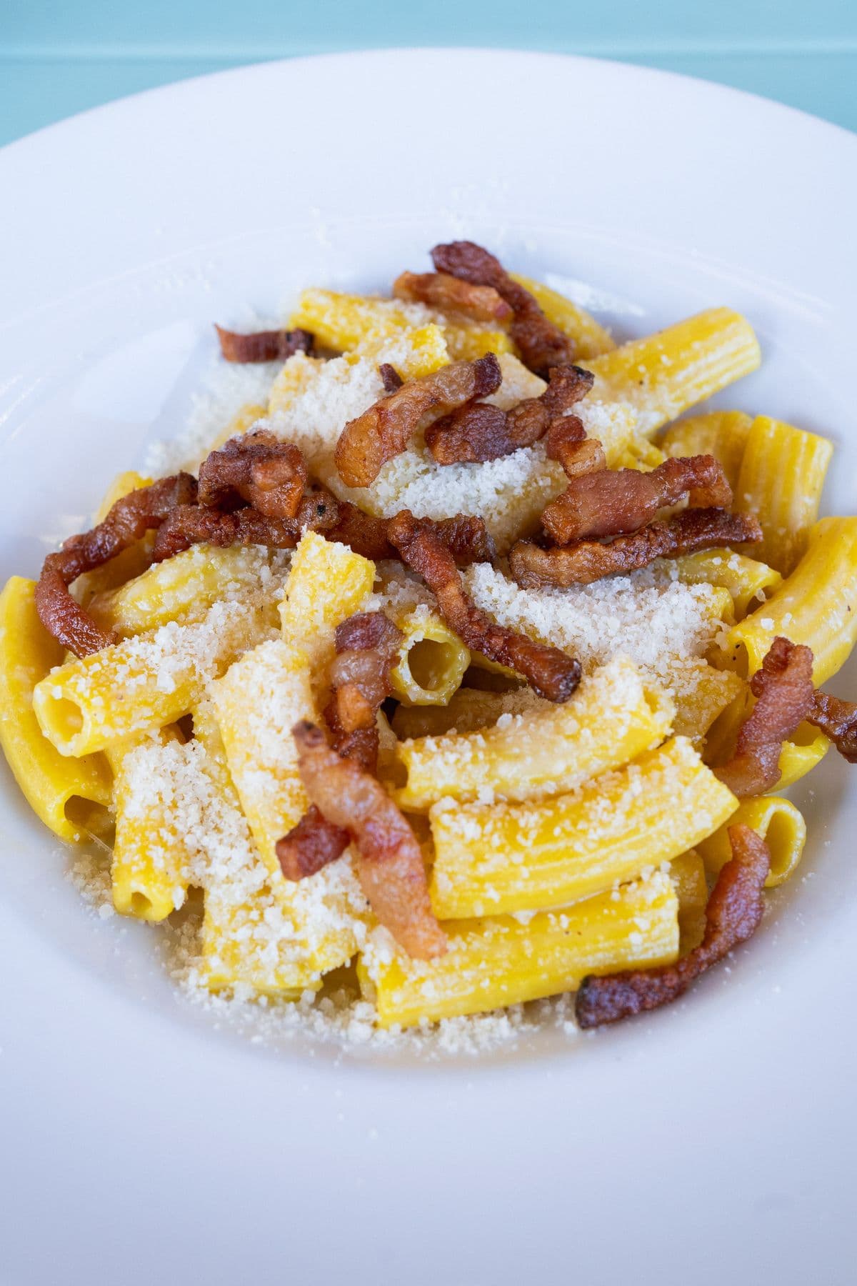 Rigatoni Carbonara ganz nah
